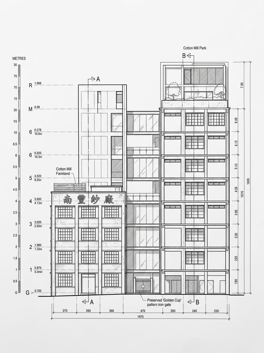 Architectural elevation drawing of The Mills, Tsuen Wan, Hong Kong