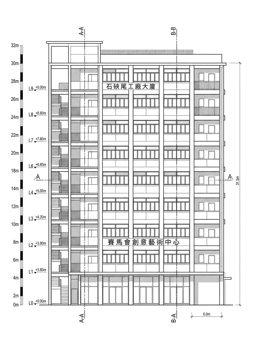 Architectural elevation drawing of JCCAC, Sham Shui Po, Hong Kong