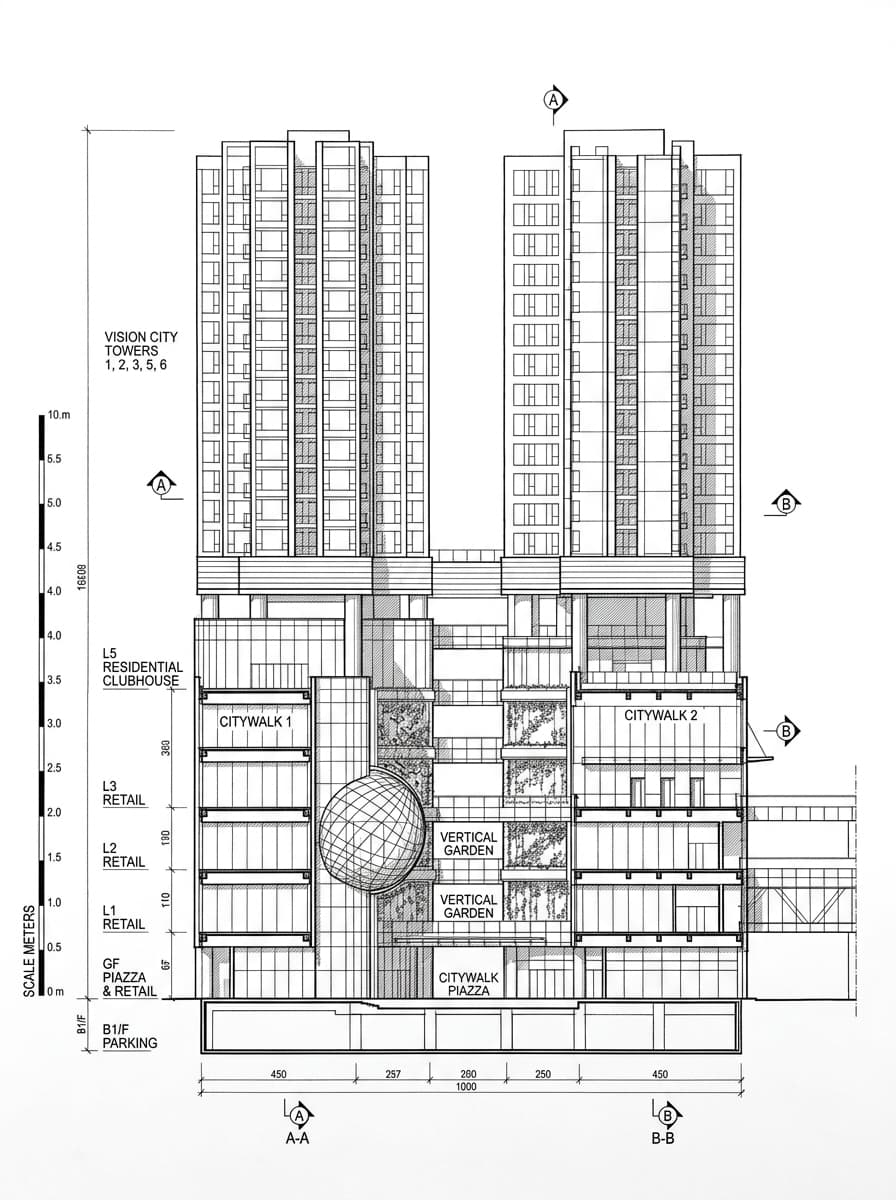 Architectural elevation drawing of Citywalk, Tsuen Wan, Hong Kong