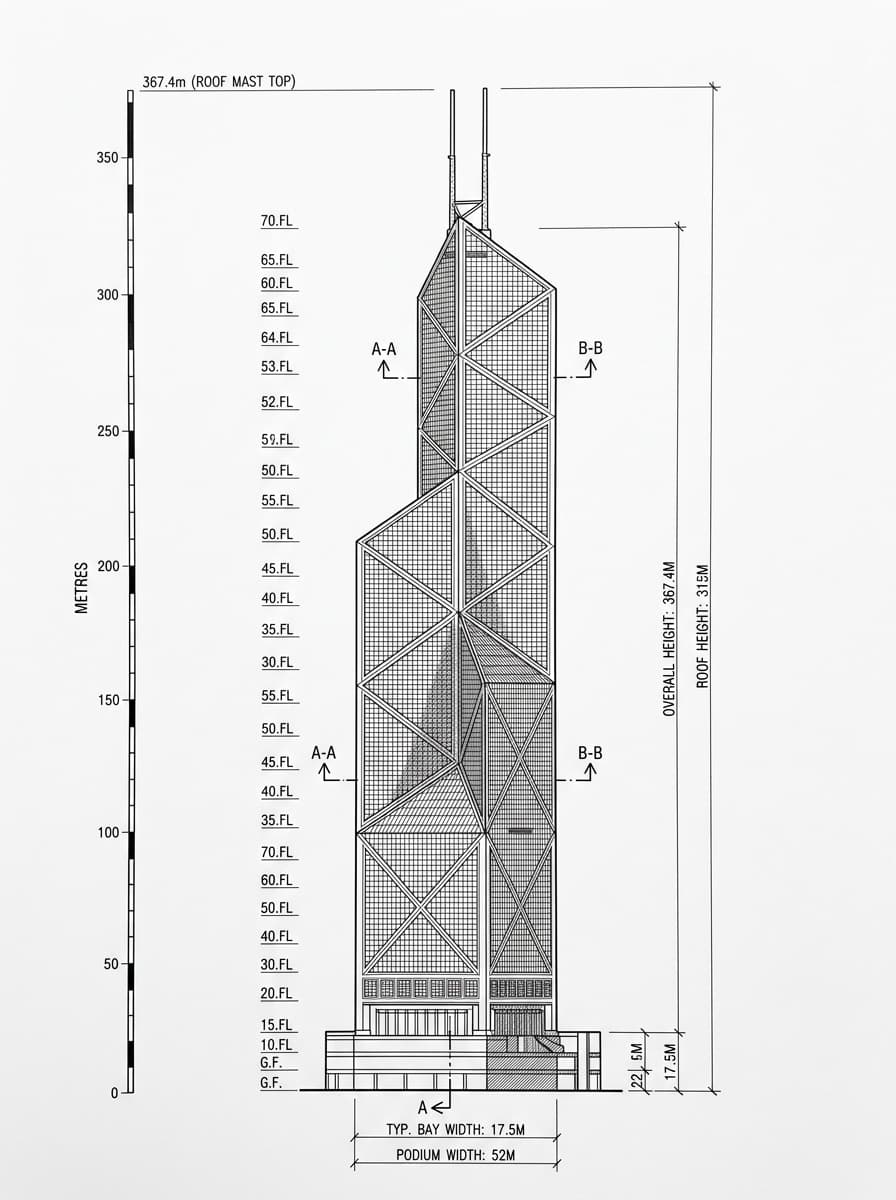 Architectural elevation of Bank of China Tower