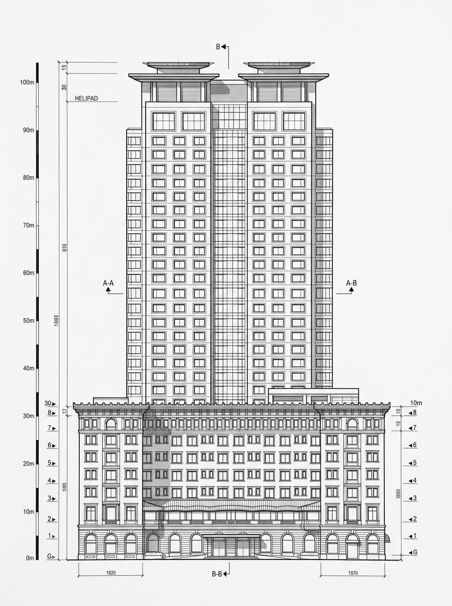 Architectural elevation of The Peninsula Hotel