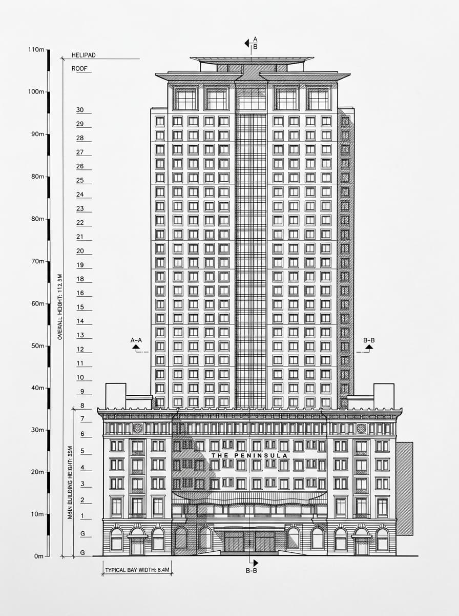 Architectural elevation of The Peninsula Hong Kong