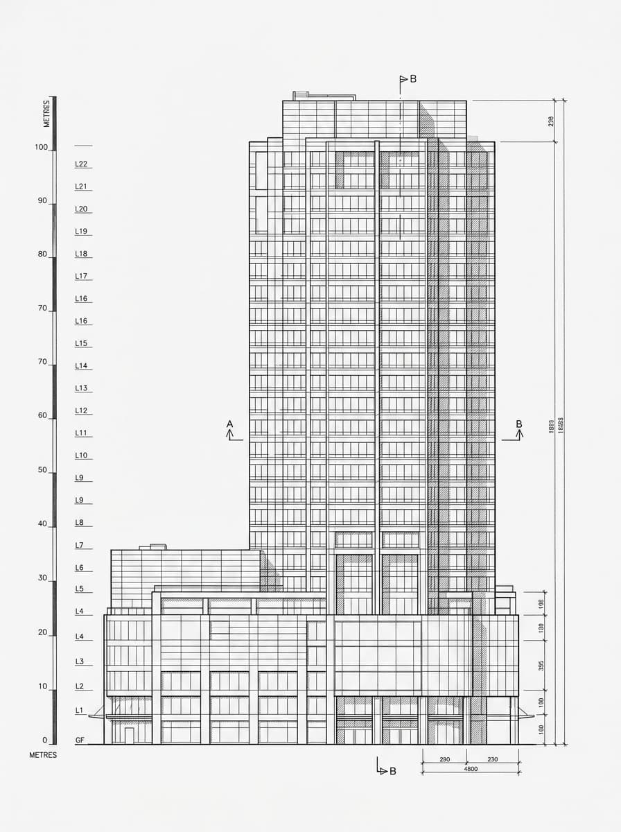 Architectural elevation drawing of Landmark North, North, Hong Kong