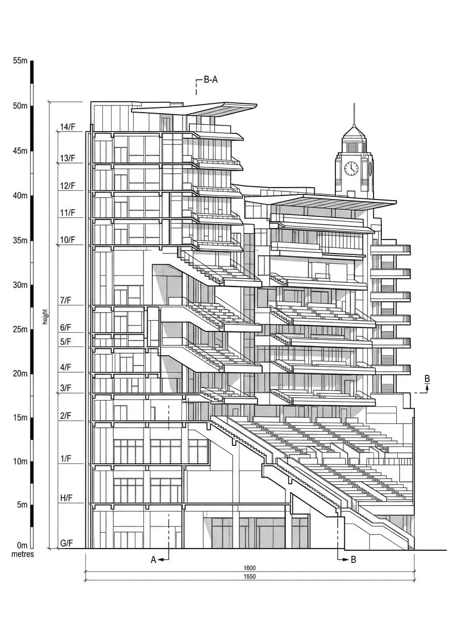 Architectural elevation drawing of Happy Valley Racecourse, Wan Chai, Hong Kong