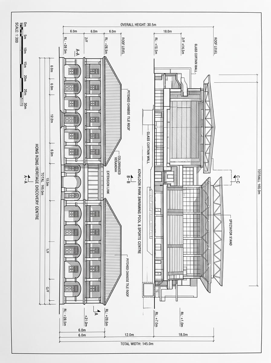 Architectural elevation drawing of Kowloon Park, Tsim Sha Tsui, Hong Kong