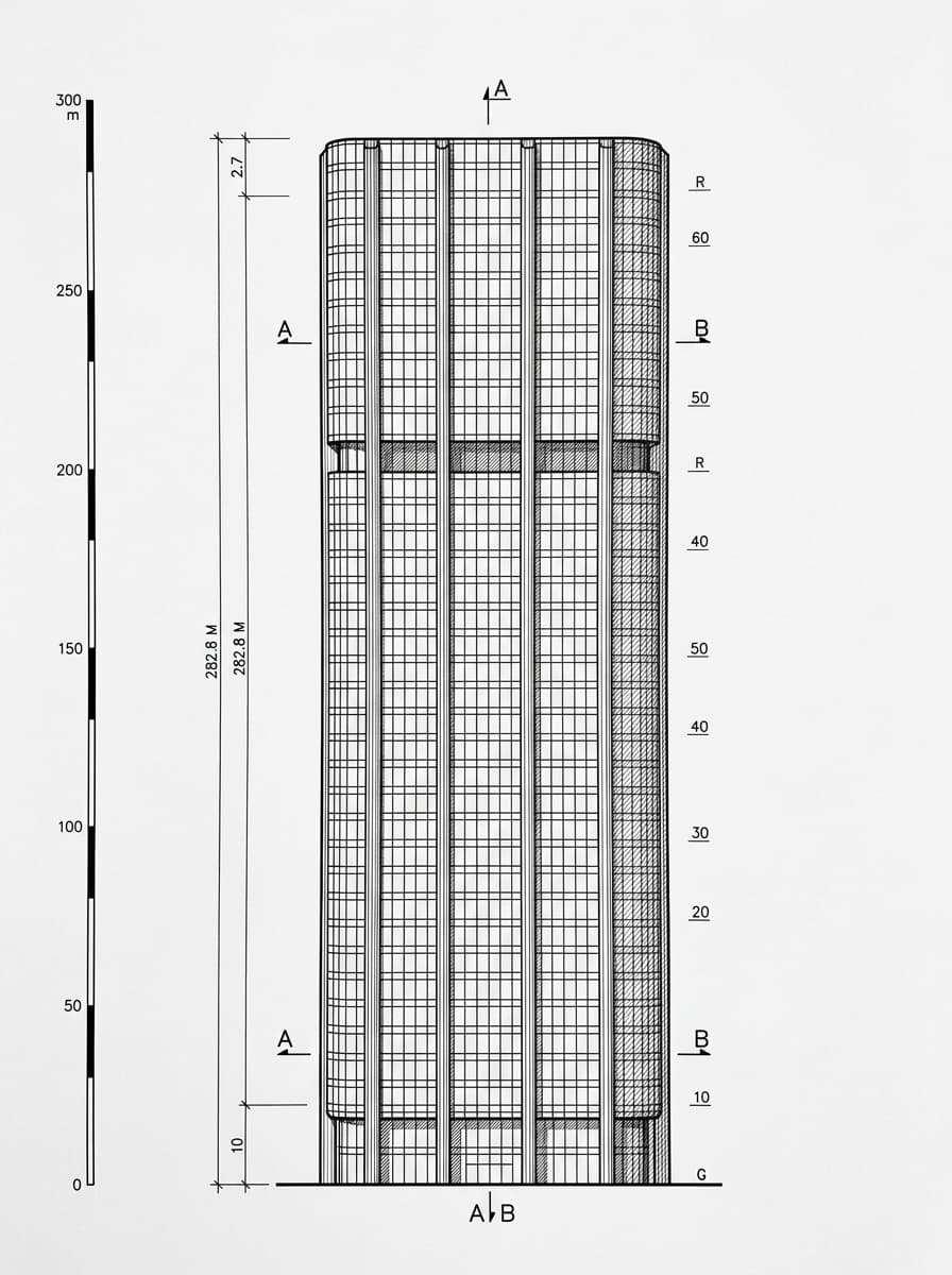 Architectural elevation drawing of Cheung Kong Center, Central, Hong Kong
