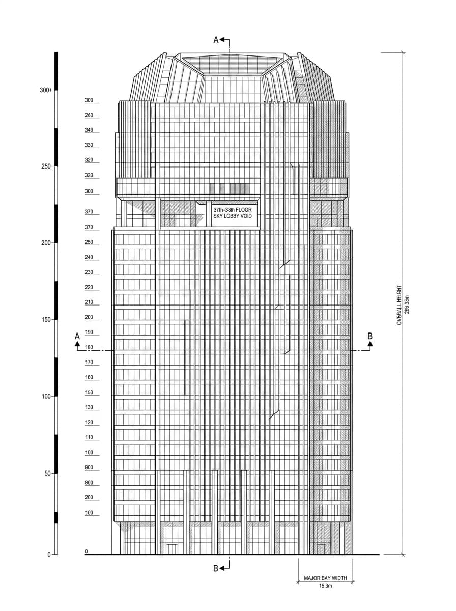Architectural elevation drawing of One Island East, Eastern, Hong Kong