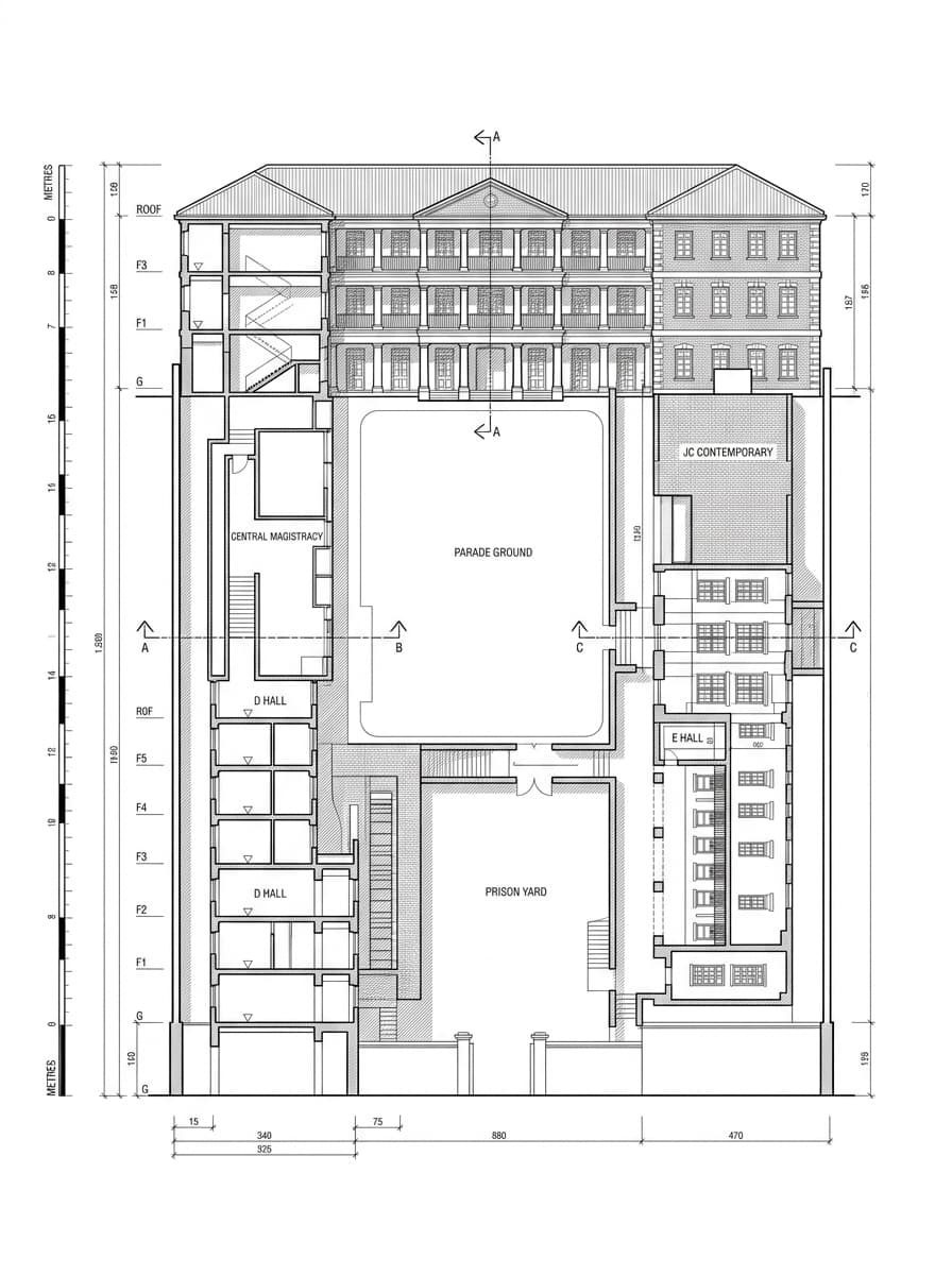Architectural elevation drawing of Tai Kwun (Central Police Station Compound), Central, Hong Kong