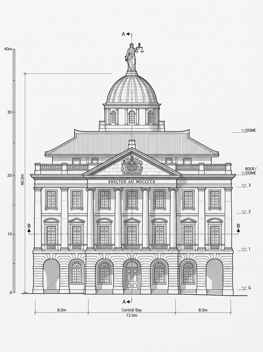Architectural elevation drawing of Court of Final Appeal (Former Supreme Court), Central, Hong Kong