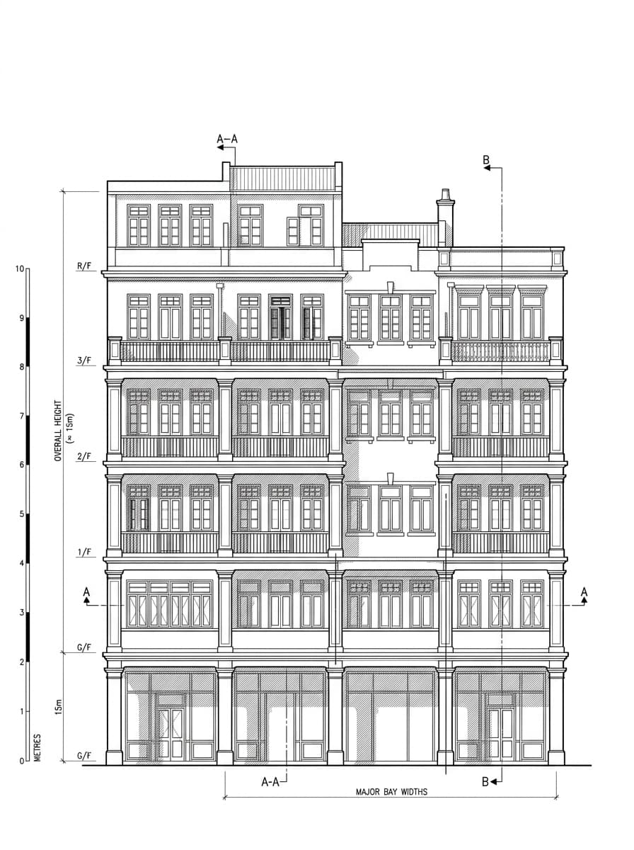 Architectural elevation drawing of 618 Shanghai Street, Yau Tsim Mong, Hong Kong