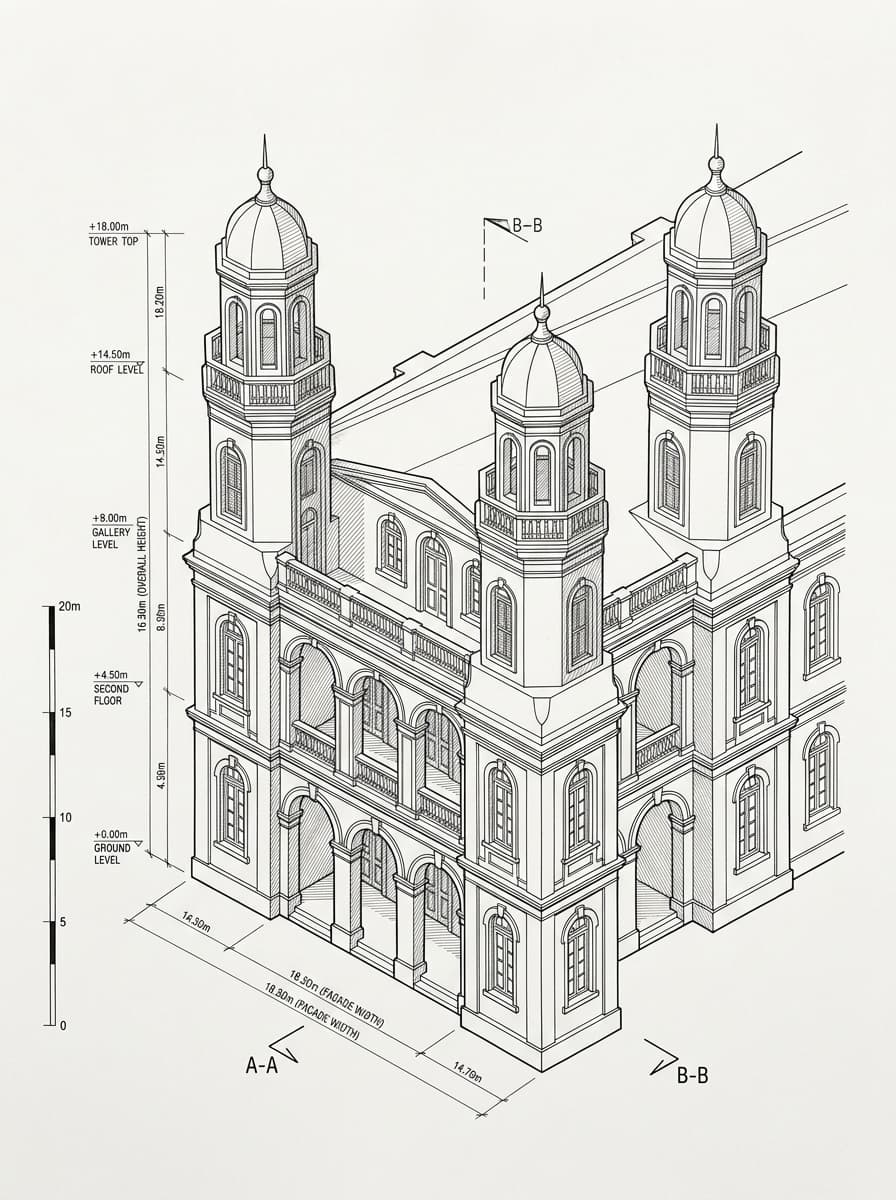 Architectural elevation drawing of Ohel Leah Synagogue, Central & Western, Hong Kong
