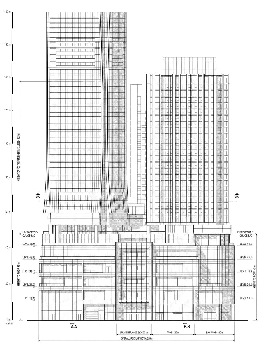 Architectural elevation drawing of Elements Mall, West Kowloon, Hong Kong