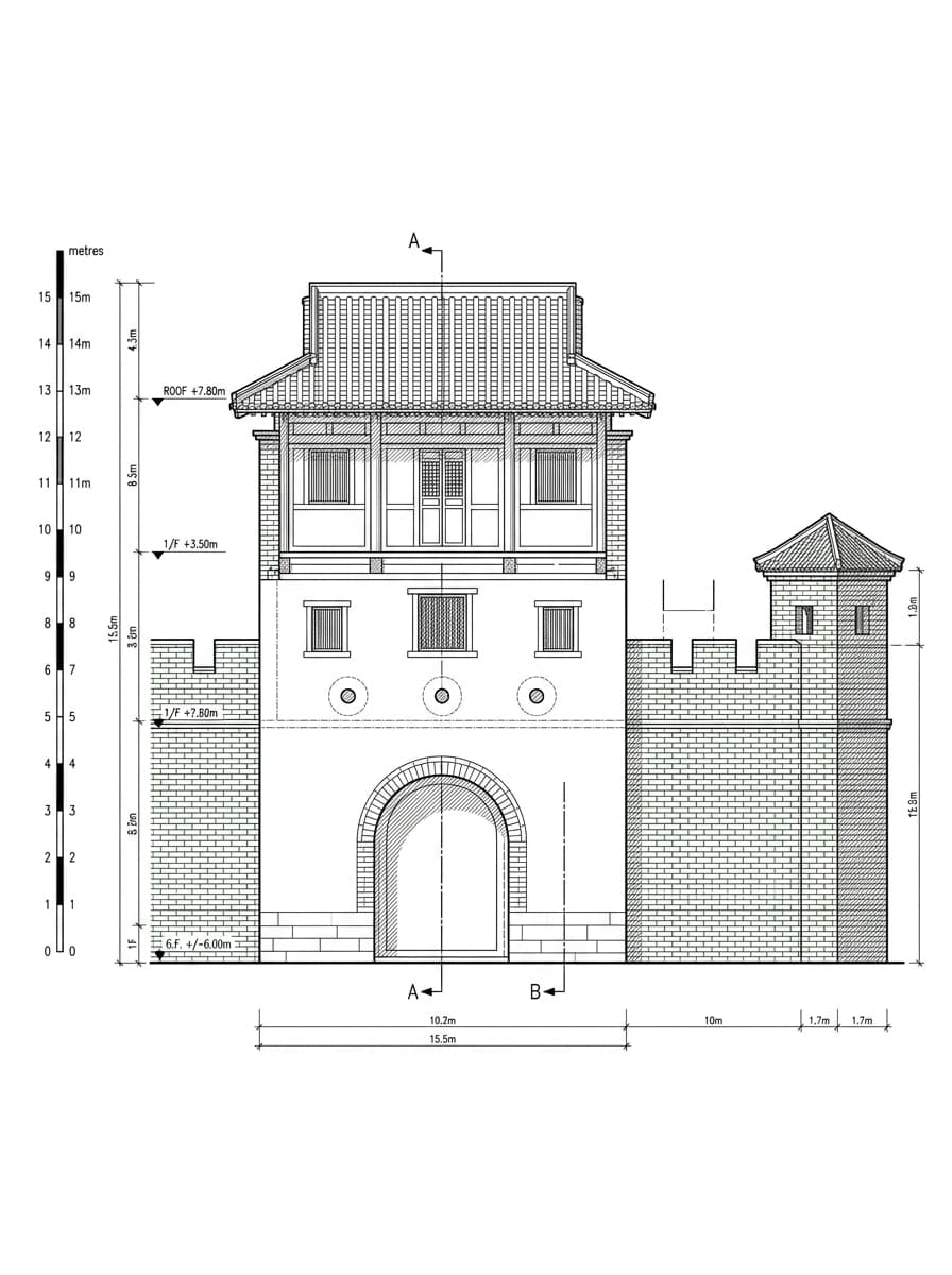 Architectural elevation drawing of Fanling Wai, North, Hong Kong