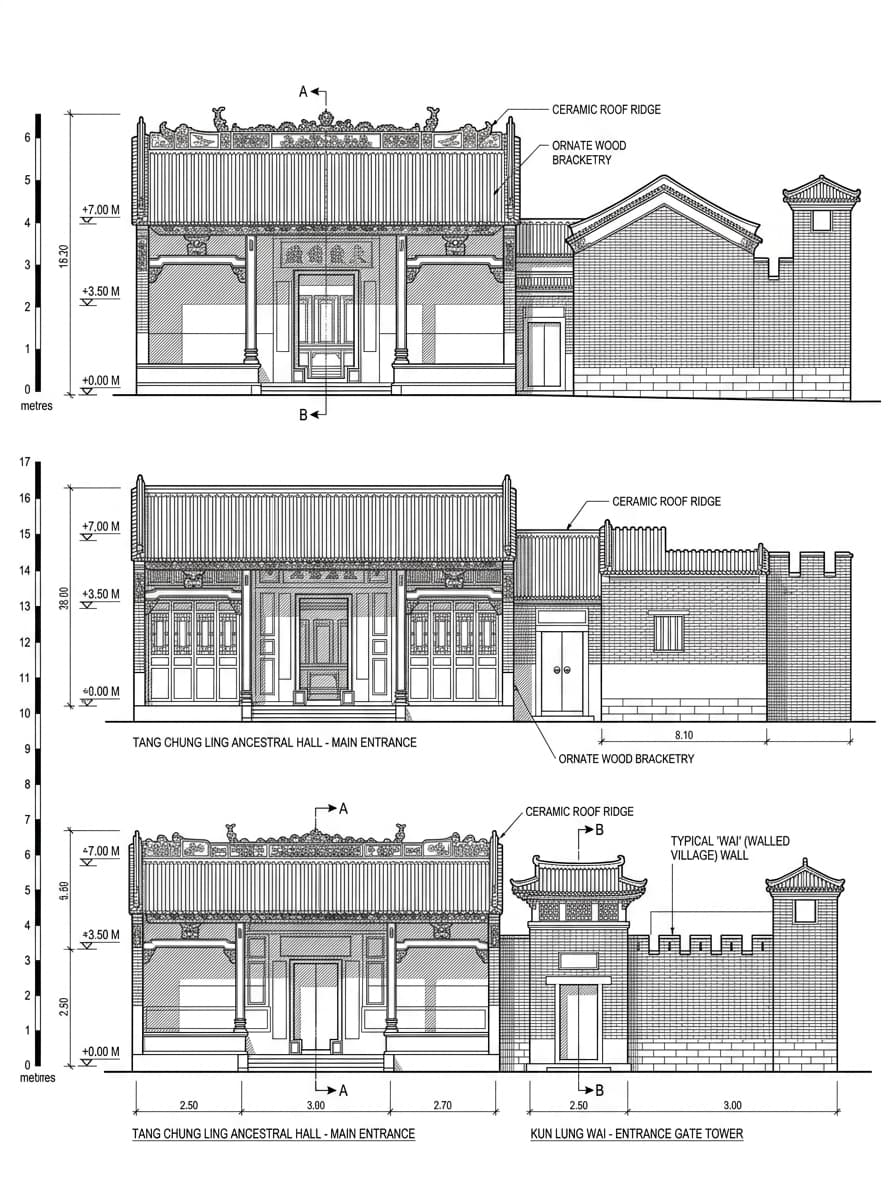Architectural elevation drawing of Lung Yeuk Tau Heritage Trail, North, Hong Kong