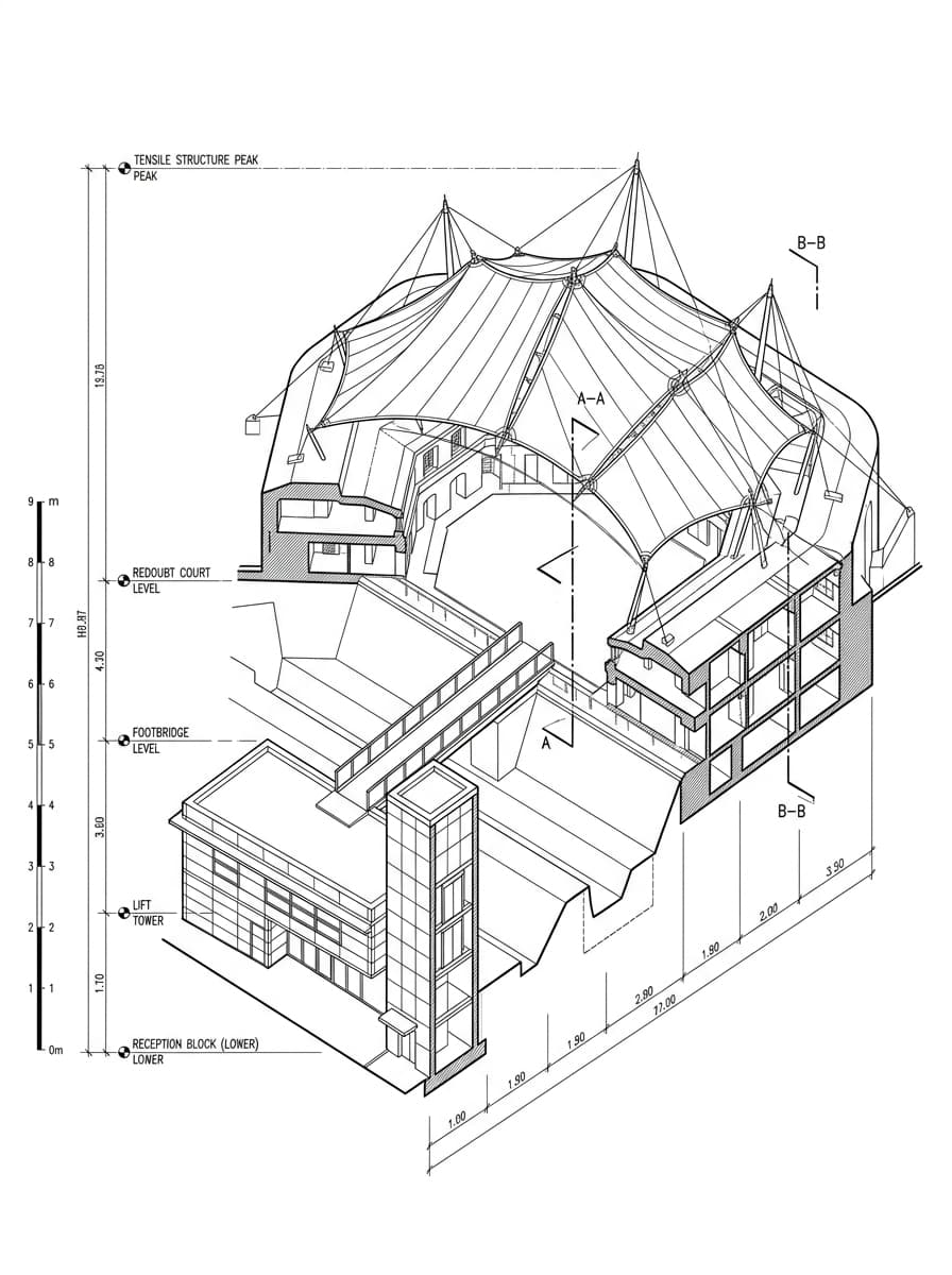 Architectural elevation drawing of Hong Kong Museum of Coastal Defence, Eastern, Hong Kong