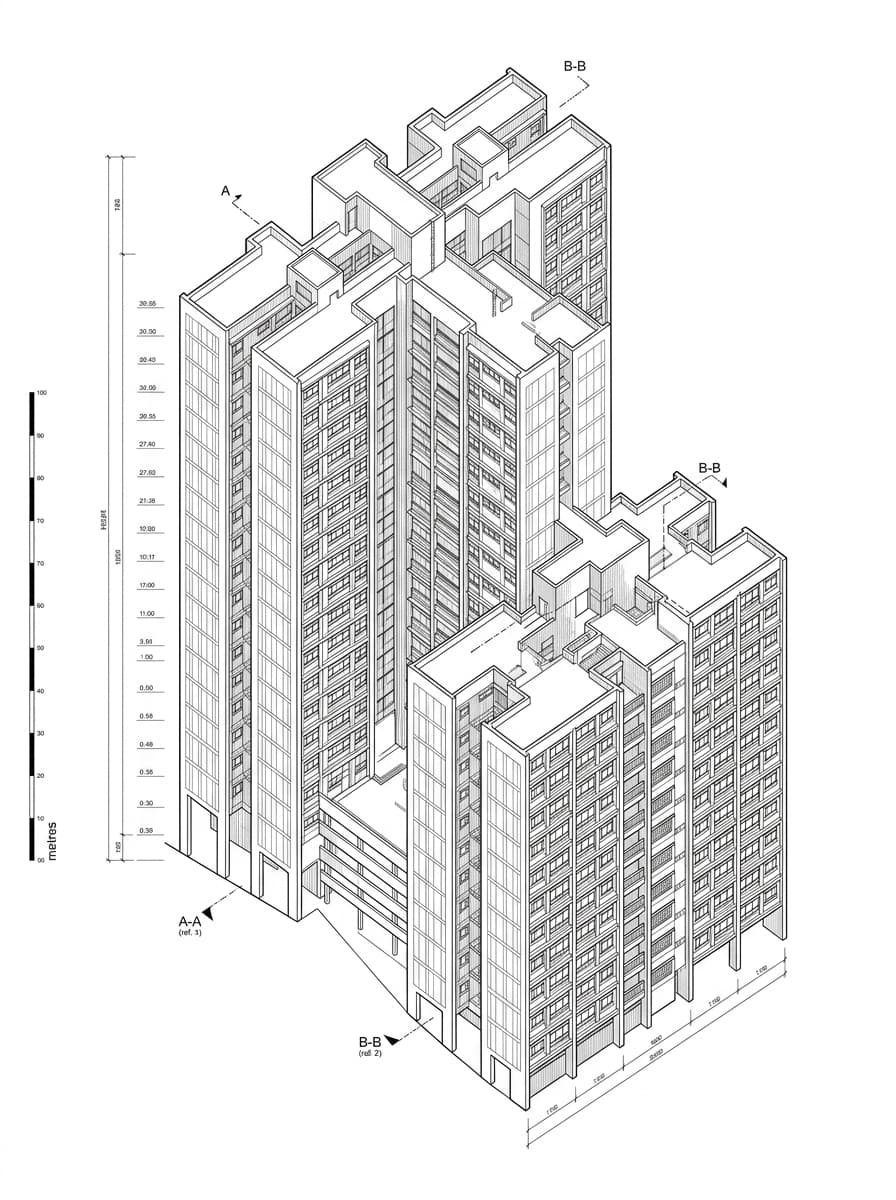 Architectural elevation drawing of Wah Fu Estate, Southern, Hong Kong