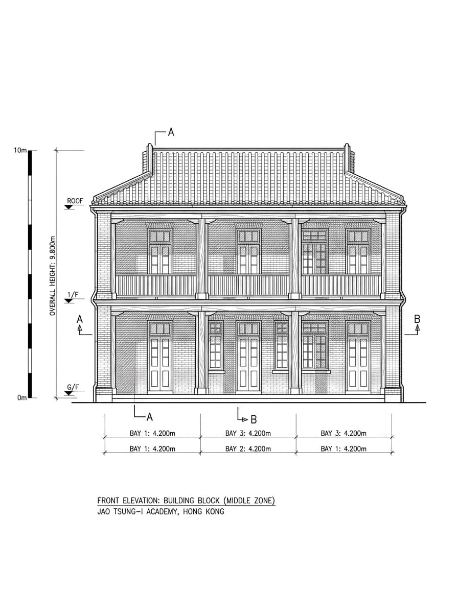 Architectural elevation drawing of Jao Tsung-I Academy, Sham Shui Po, Hong Kong