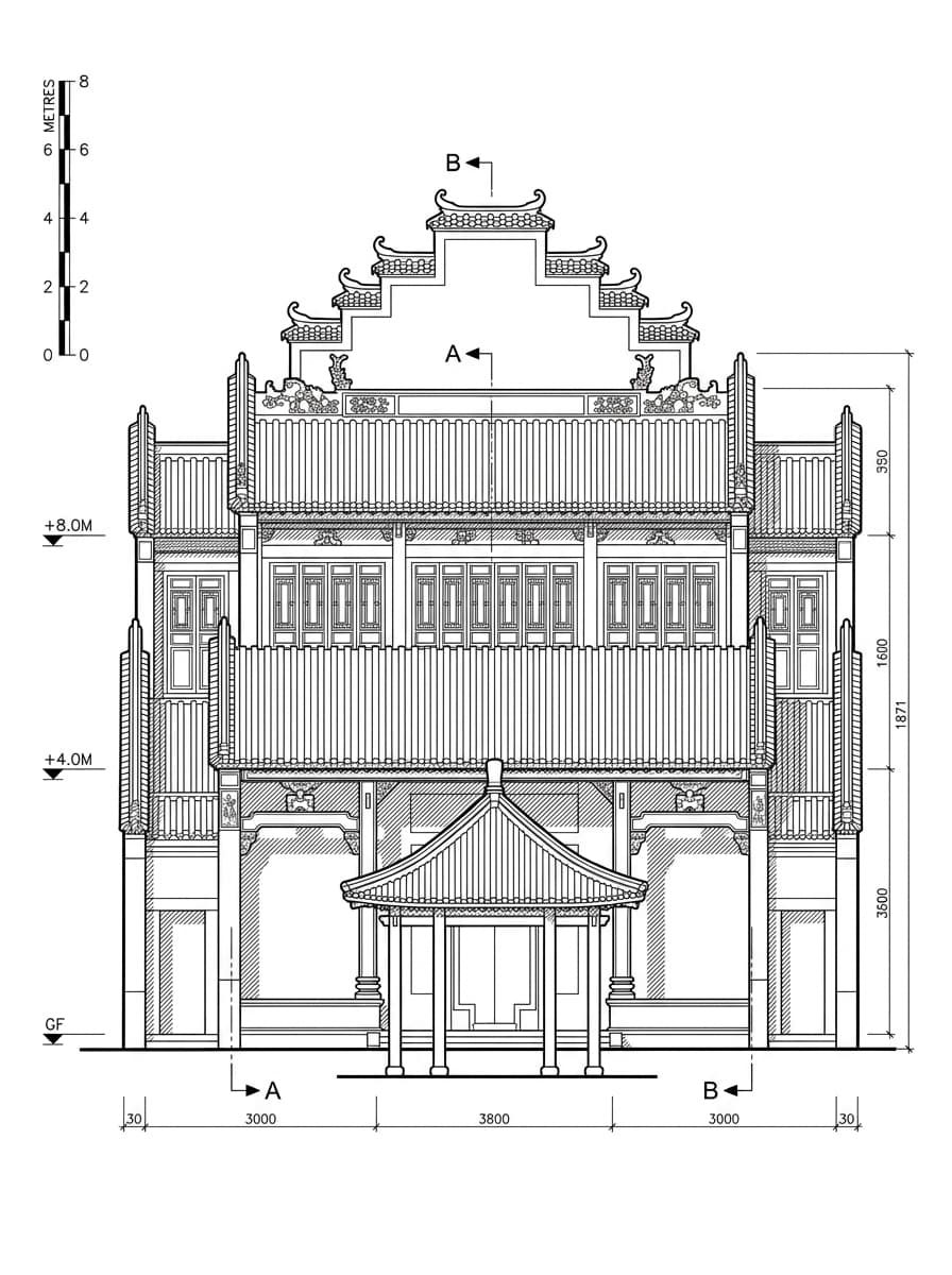 Architectural elevation drawing of Hau Wong Temple (Kowloon City), Kowloon City, Hong Kong