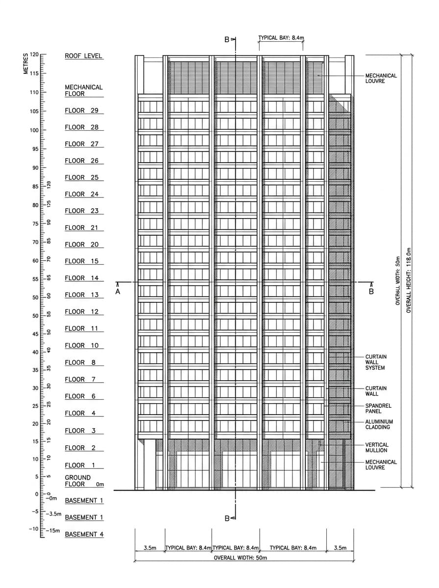 Architectural elevation drawing of Devon House (Taikoo Place), Eastern, Hong Kong