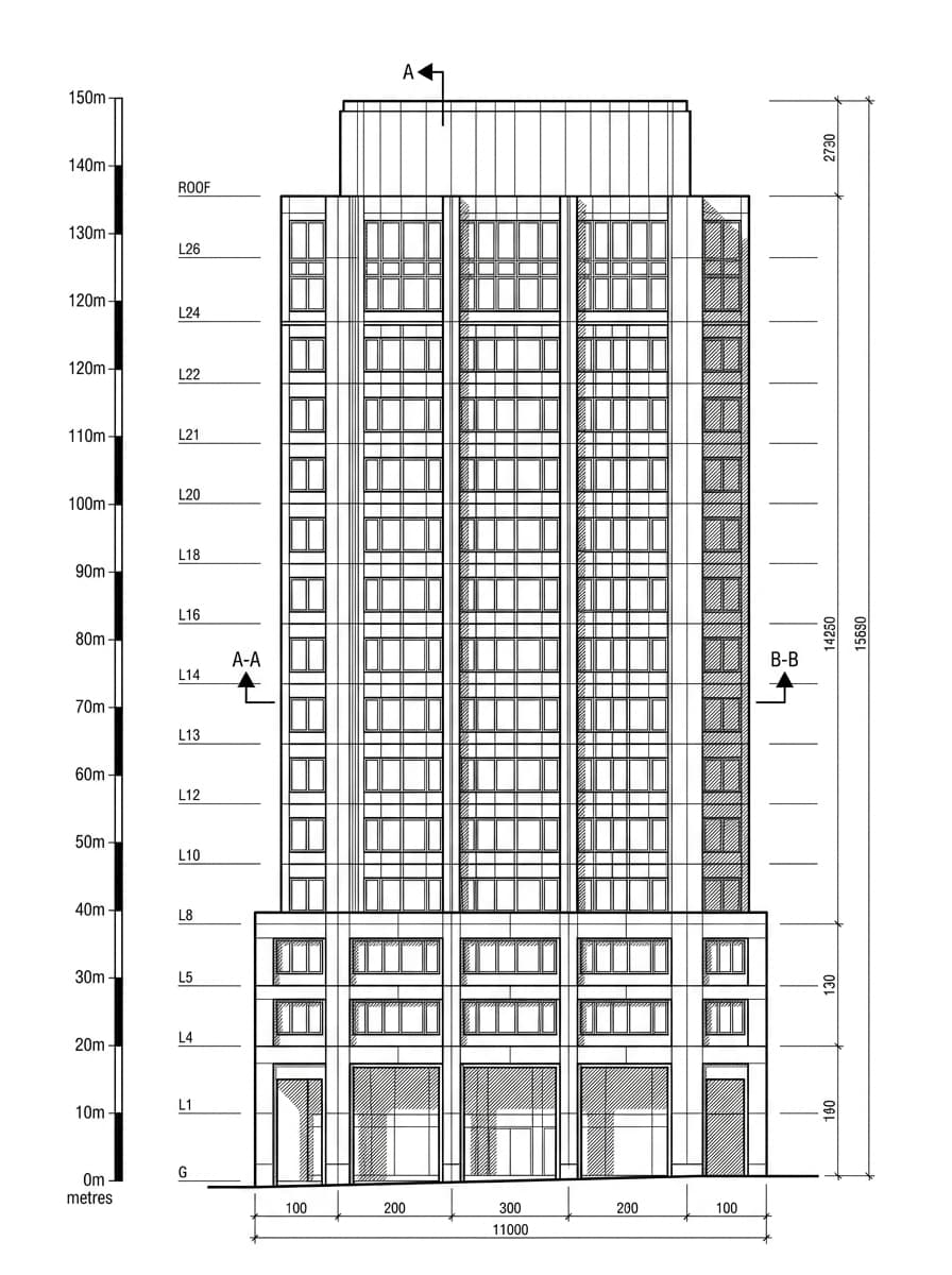 Architectural elevation drawing of Compass Offices Central, Various, Hong Kong