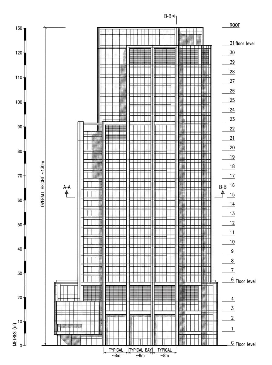 Architectural elevation drawing of One Island South, Southern, Hong Kong