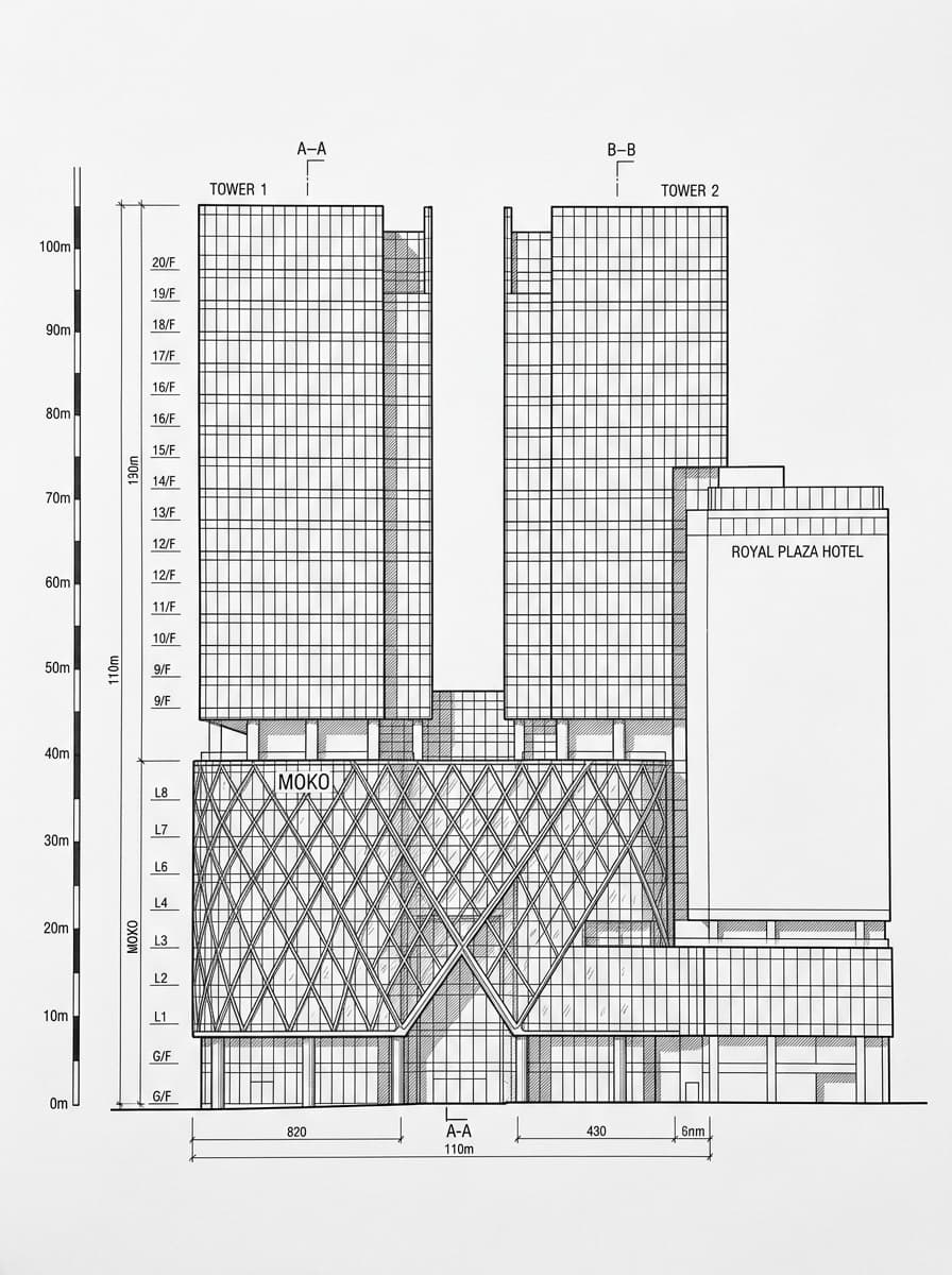 Architectural elevation drawing of Grand Century Place, Yau Tsim Mong, Hong Kong