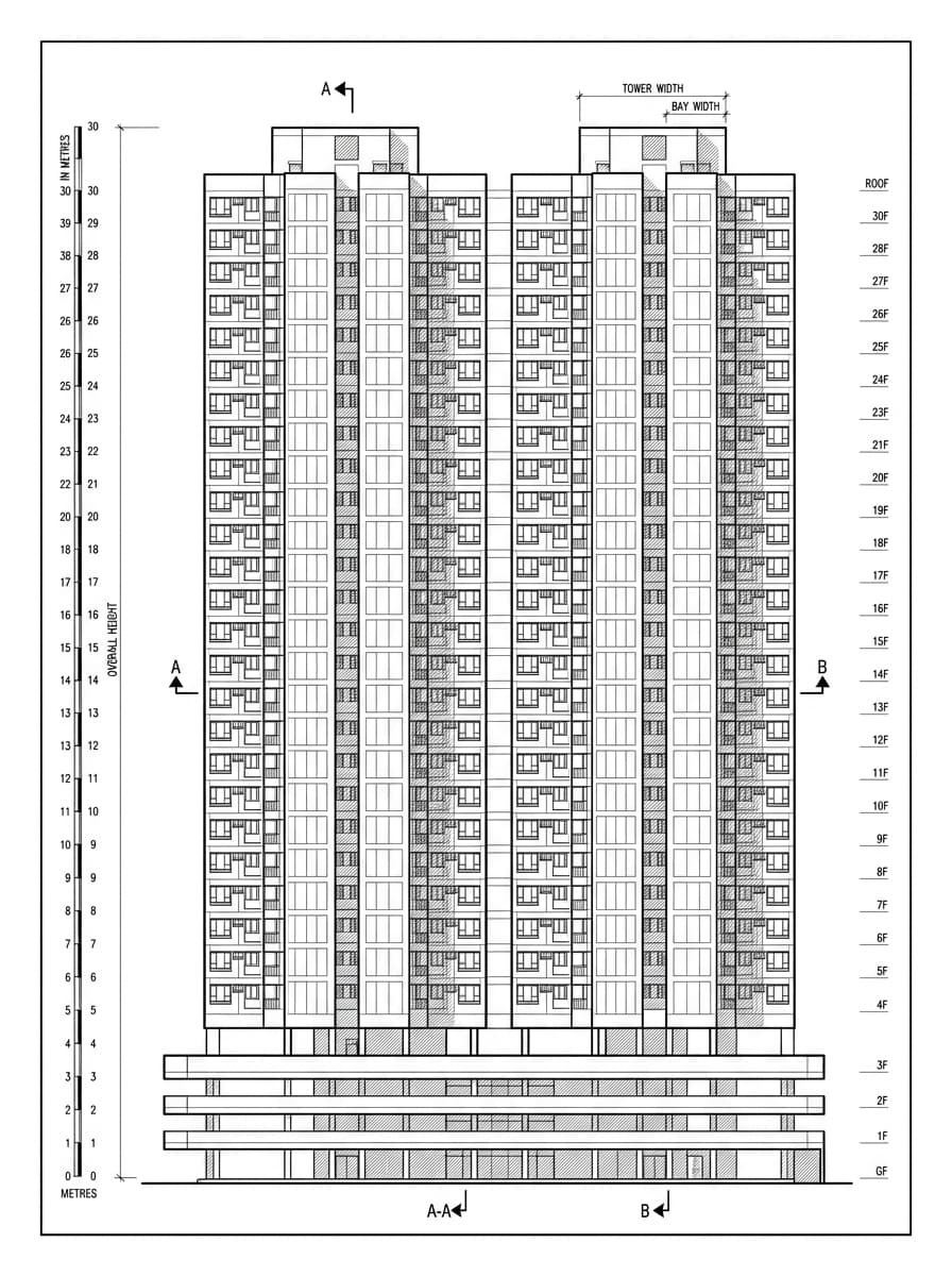 Architectural elevation drawing of City One Sha Tin, Sha Tin, Hong Kong
