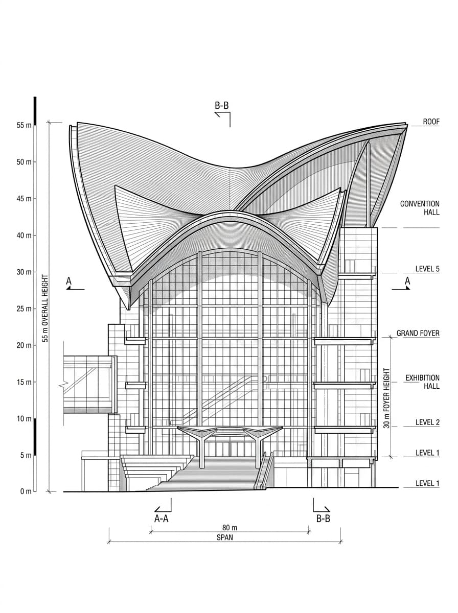 Architectural elevation drawing of Hong Kong Convention Centre Extension Forecourt, Wan Chai, Hong Kong